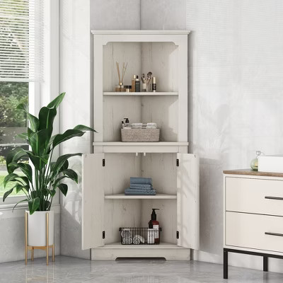 APRILSOUL69.30"Tall Corner Cabinet with Doors for living room, bathroom,Dining Room or Kitchen,color:Beige | Target