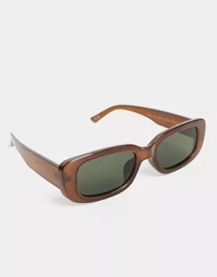 ASOS DESIGN mid square sunglasses in crystal brown | ASOS (Global)