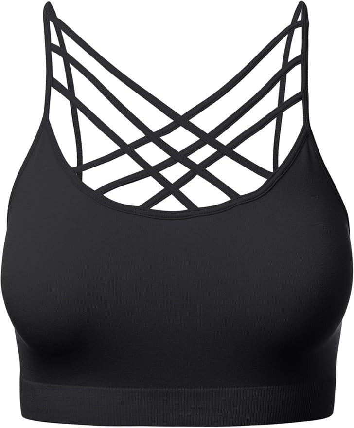 Women's Sports Bra Criss Cross Strappy Bandeau Camisole Wirefree Bralette Tops | Amazon (US)