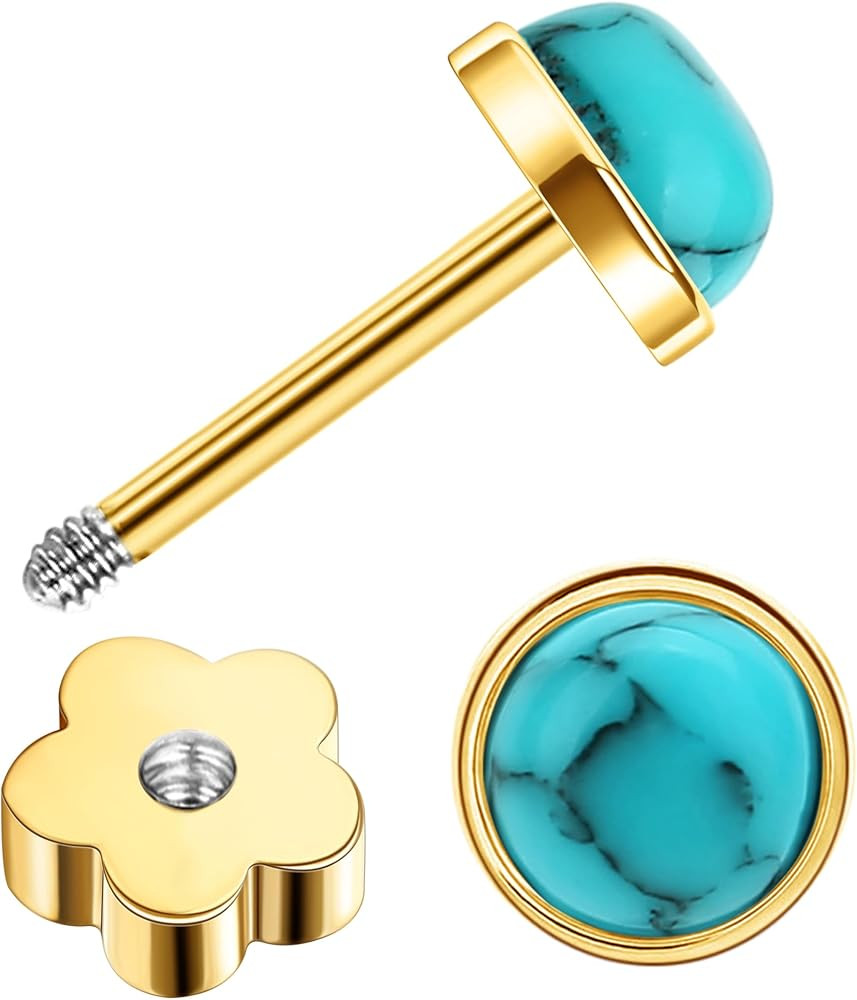 G23 Titanium Handmade Turquoise Stud Earrings for Sensitive Skin Hypoallergenic Women Flat Back N... | Amazon (US)
