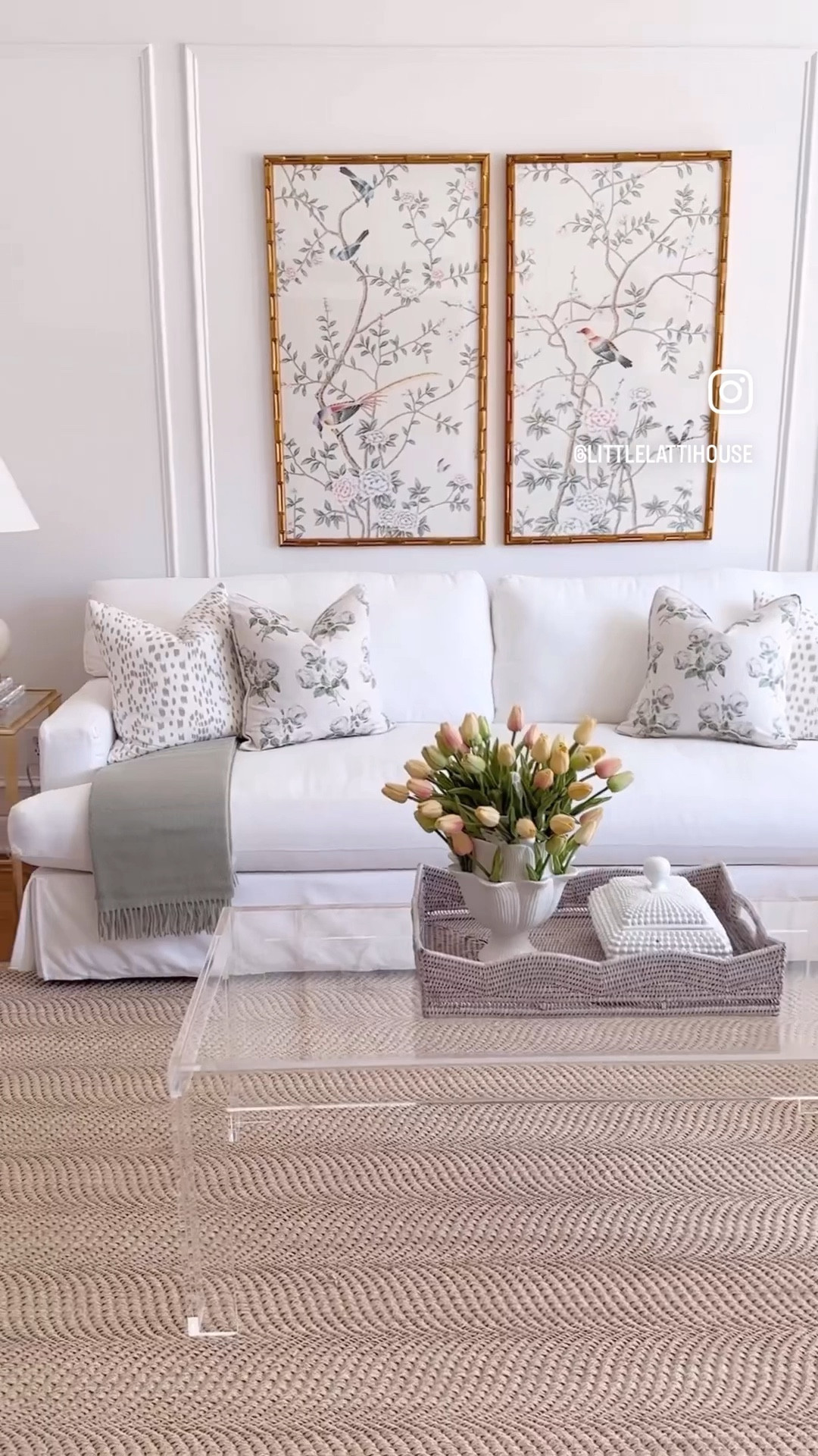 Bowood union pillow covers, Brunschwig & Fils Les Touches throw pillow, chinoiserie wall panel, hand painted art, acrylic coffee table, sisal area rug, Ballard designs, Etsy, modern designer furniture, table lamp, Greek key custom curtains and drapes, tray, chest, dresser, cherry blossoms, French, cottage, gold glam, living room 

#LTKFind #LTKhome