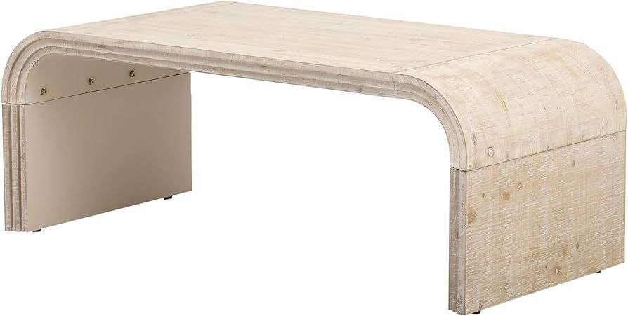 Modern malist Coffee Table with Elegant Curved Art D Design in Natural Wood Finish | Amazon (US)