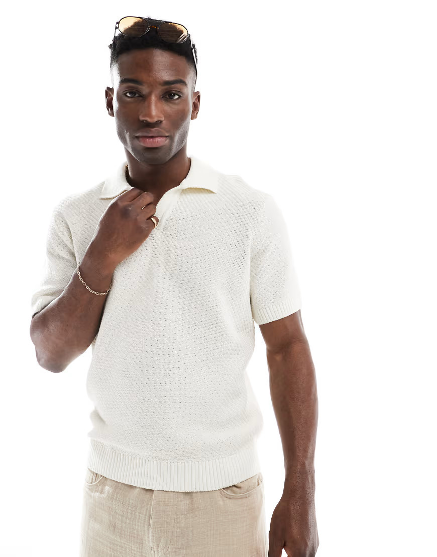 ONLY & SONS knit polo in cream-White | ASOS (Global)