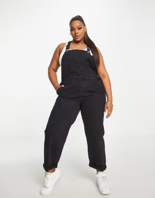 ASOS DESIGN Curve denim overalls in washed black | ASOS (Global)