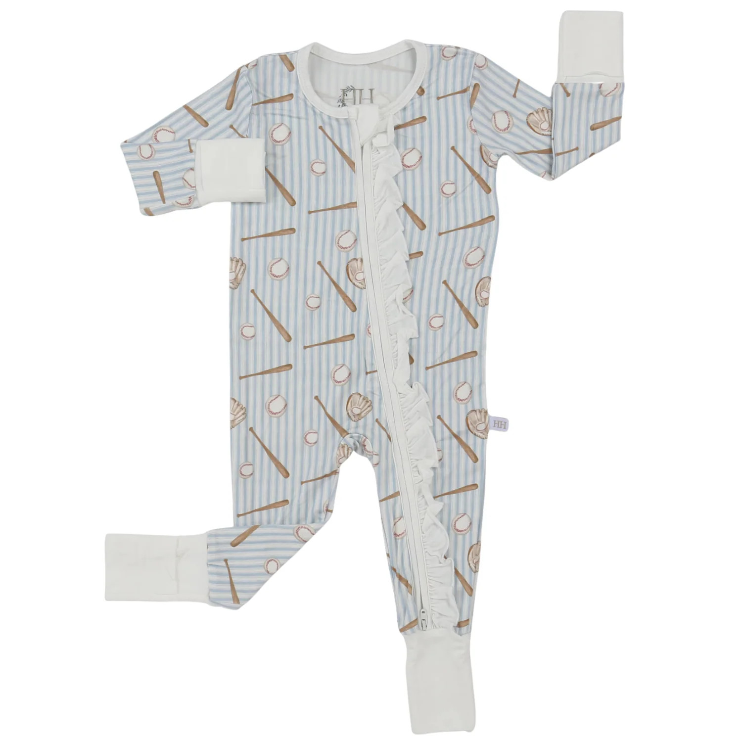Girls Baseball Ruffle Double Zipper Romper | Hamner Hill