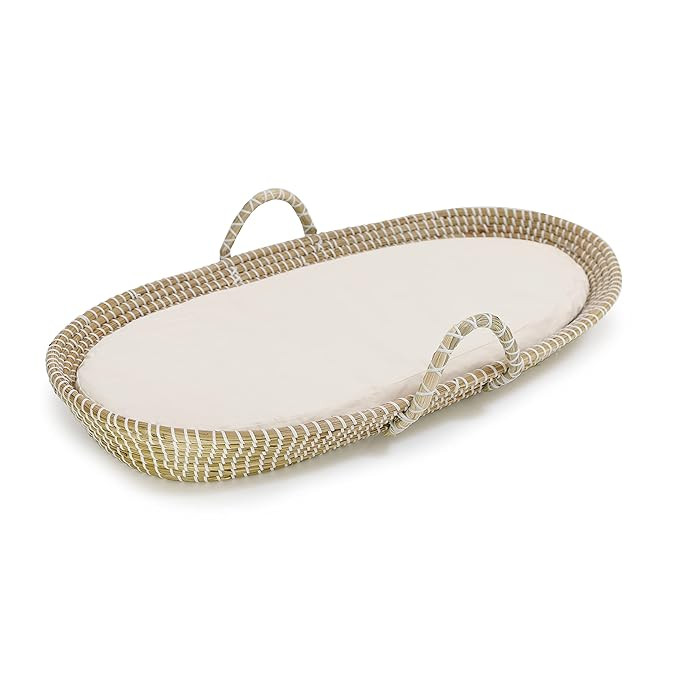 Baby Changing Basket with Pad - Portable Rattan Moses Basket - Seagrass Woven Diaper Changing Top... | Amazon (US)