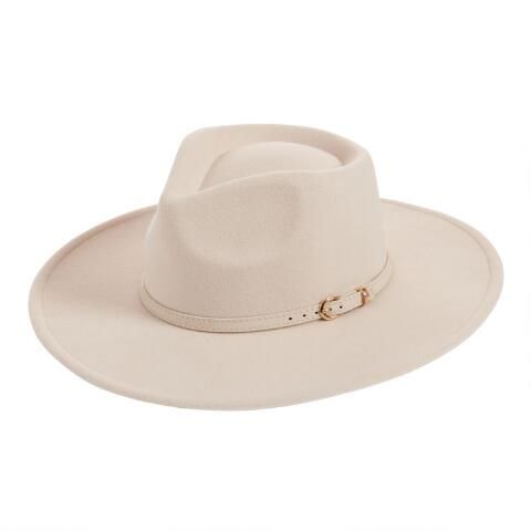 Ivory Rancher Hat With Gold Buckle Faux Leather Trim | World Market