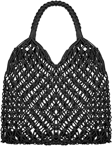 Travel Beach Fishing Net Handbag Woven Shoulder Bag Cotton Rope Macrame Bag Mesh Net Beach Bag Cr... | Amazon (US)