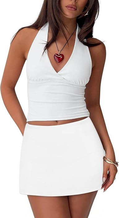 Skorts Skirts for Women Y2k Low Waist Mini Skorts Stretchy Mini Skirts with Built-in Shorts | Amazon (US)