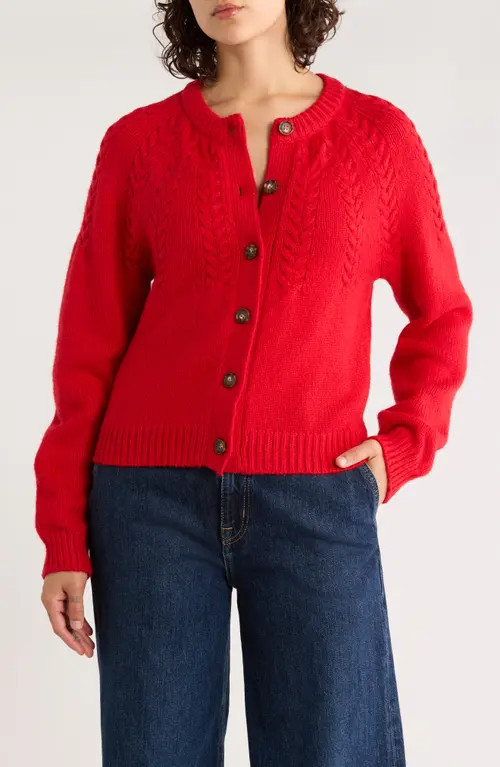 Marine Layer Everly Cable Stitch Cardigan in Cherry Red at Nordstrom, Size Medium | Nordstrom
