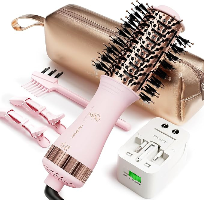 Dual Voltage Travel Hair Dryer Brush, Mini Hot Air Brush Styler & Dryer for European Travel, Hair... | Amazon (US)