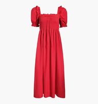 The Scarlett Midi Nap Dress - Chili Red Textured Clip Dot | Hill House Home