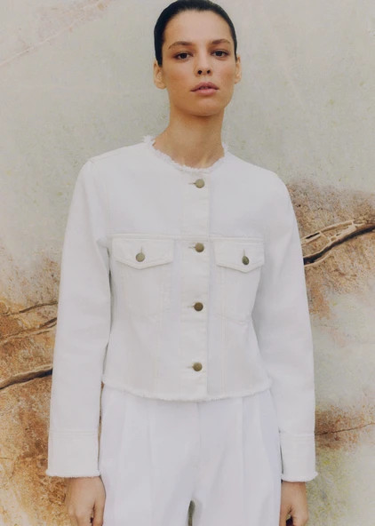 Frayed Edge Denim Crop Jacket | ME+EM US