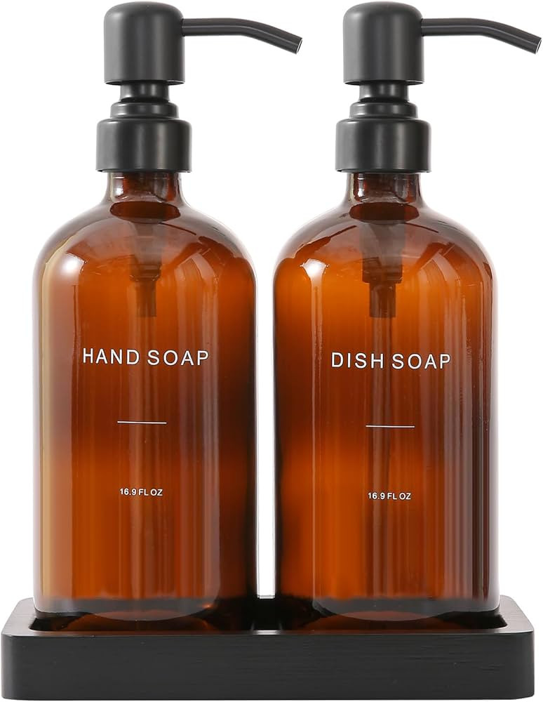 Amber Soap Dispenser Set, Soap Dispenser for Kitchen Sink with Black Stainless Steel Pump, Perfec... | Amazon (US)