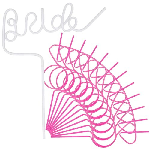 CHSLtmxq 12pcs Reusable Bachelorette Party Decoration Straws, Includes 1 White Large Bride Straw,11 Pink Diamond Ring Straws, Bride party Favors Bridal Shower Wedding Engagement 12.6‘’ With 2 Brushes | Amazon (US)