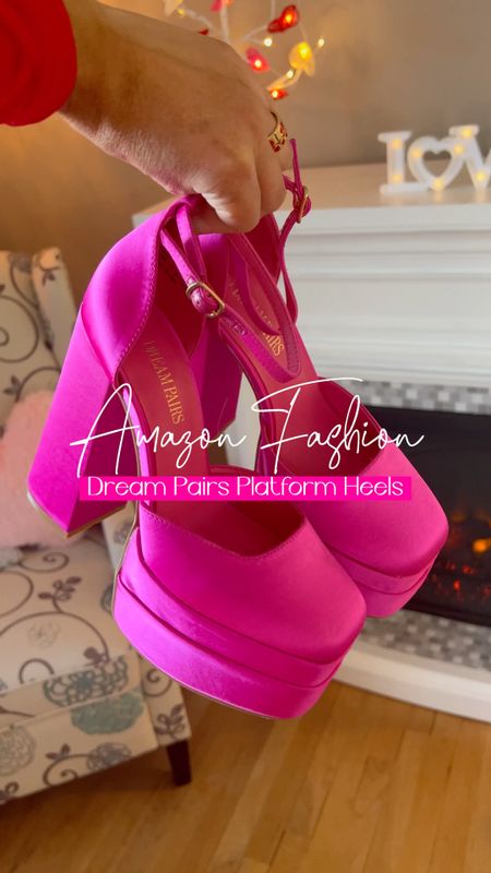 Hot pink satin platform heels only $50.99 - Versace platforms - Amazon Fashion - Amazon Finds - Date night outfit - Barbiecore - trendy shoes - Valentine’s Day outfit 

#LTKunder50 #LTKshoecrush #LTKSeasonal