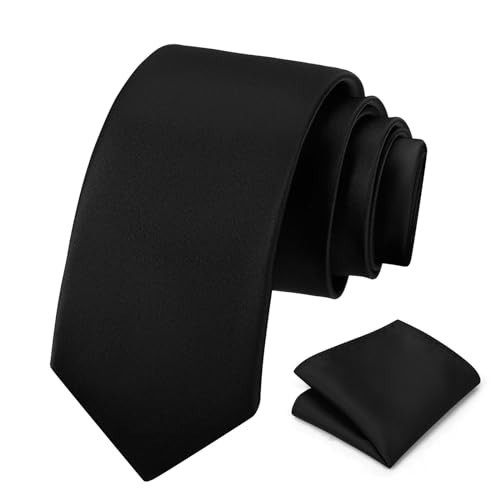 PenSee Men's Black Ties For Men Solid Pure Color 3.15" (8CM) Classic Formal Plain Necktie and Pocket Square Set For Men | Amazon (US)