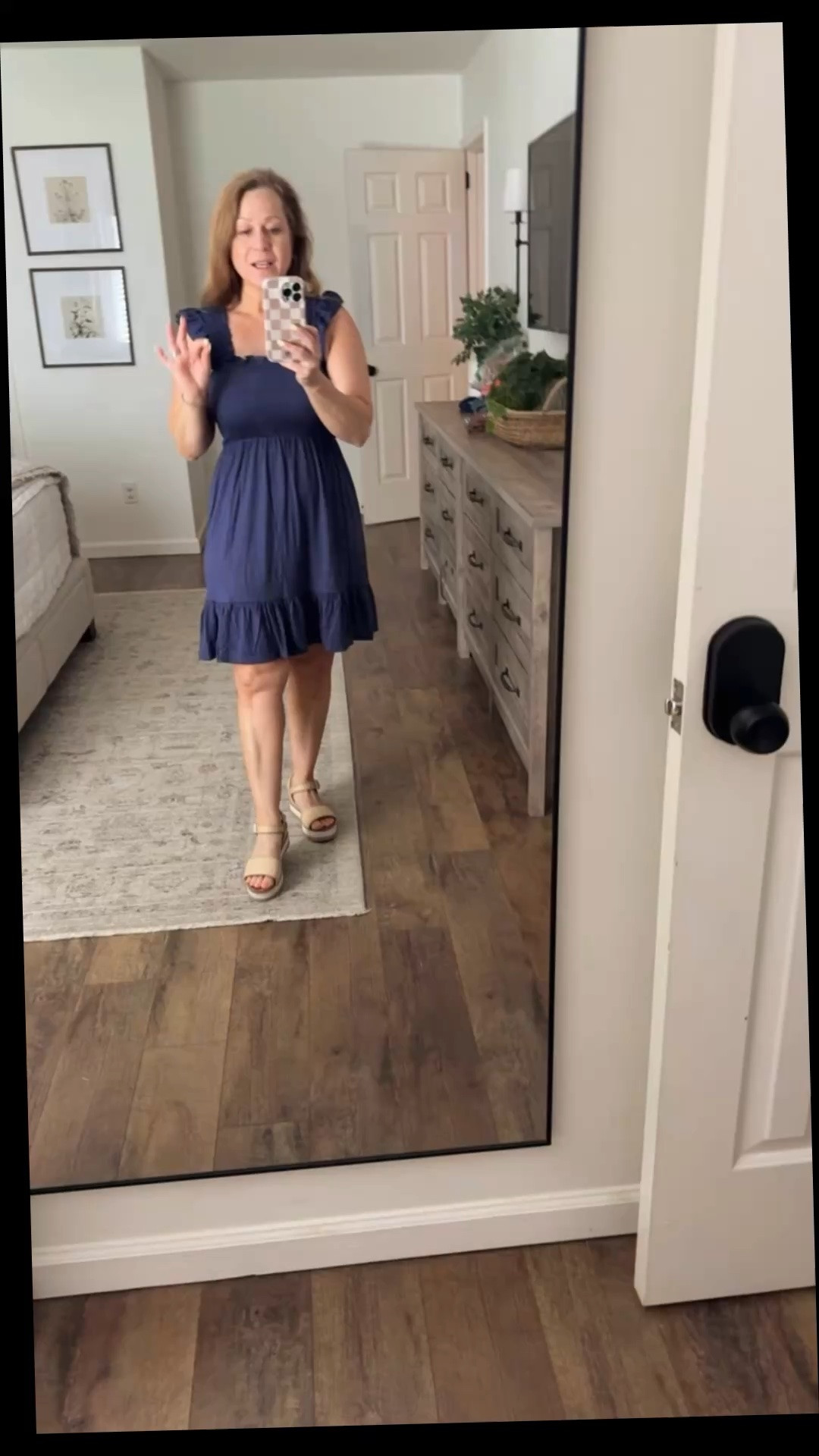 Summer sundress 
Ruffle hem
Ruffle detail on shoulder straps
Smocked bodice 
Multiple color choices 

I am in small, Navy Blue

#LTKootd #LTKPetite #LTKMidsize