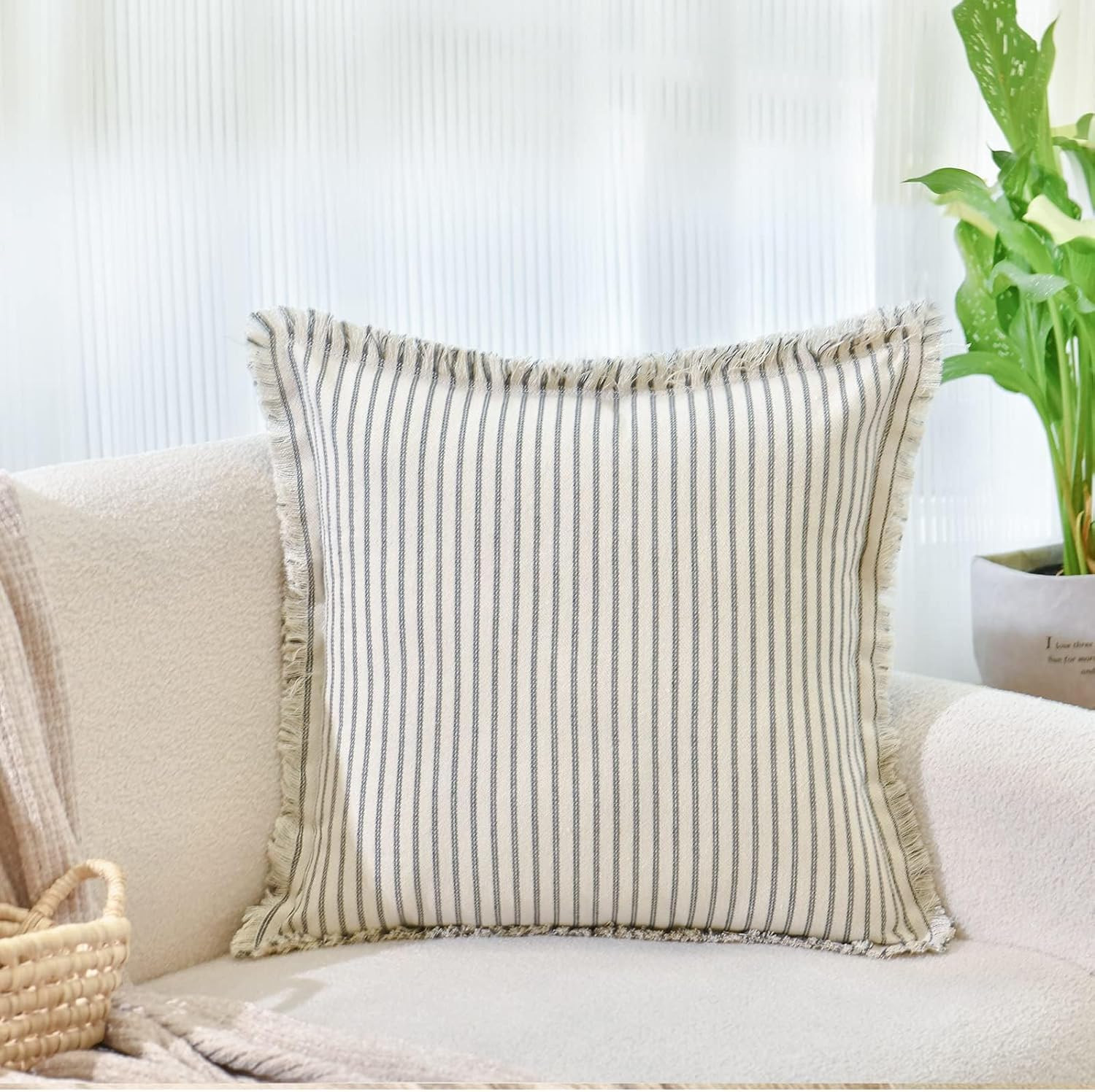 Amazon.com: ZWJD Throw Pillow Covers 18x18 Set of 2 Striped Pillow Covers with Fringe Chic Cotton... | Amazon (US)