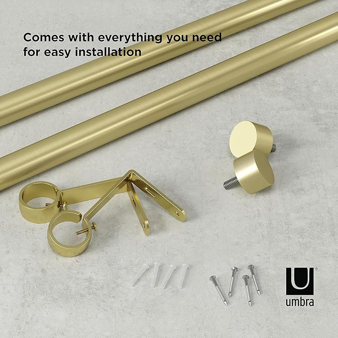 Umbra Cappa Curtain Rod, Includes 2 Matching Finials, Brackets & Hardware, 36 to 66-Inches, Brass | Amazon (US)