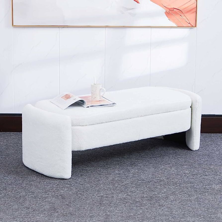FRITHJILL Teddy Fabric Storage Ottoman Bench, 57.09" Rectangular Footstool, Living Room Bedroom O... | Amazon (US)