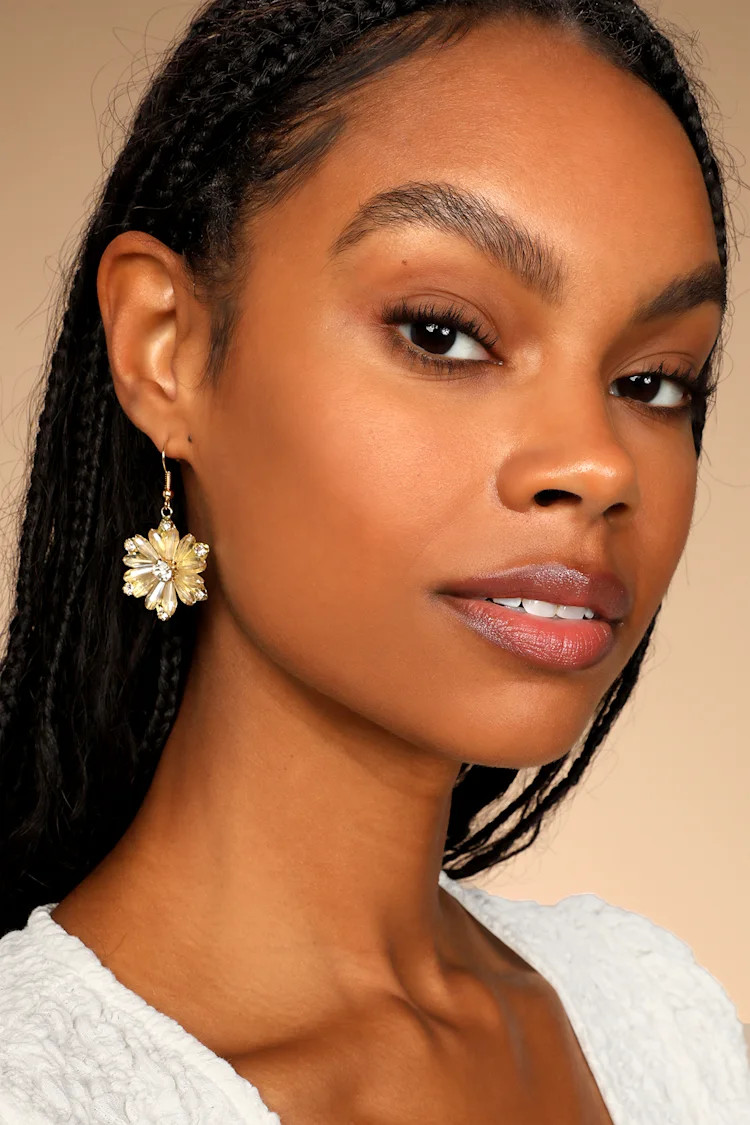 Garden Glimmers Gold Beaded Rhinestone Flower Earrings | Lulus (US)