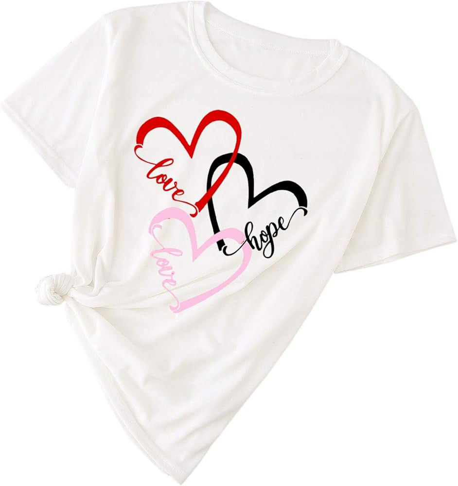 Valentine Shirts for Women Valentines Day T-Shirt Love Heart Printed T Shirts Short Sleeve Graphi... | Amazon (US)