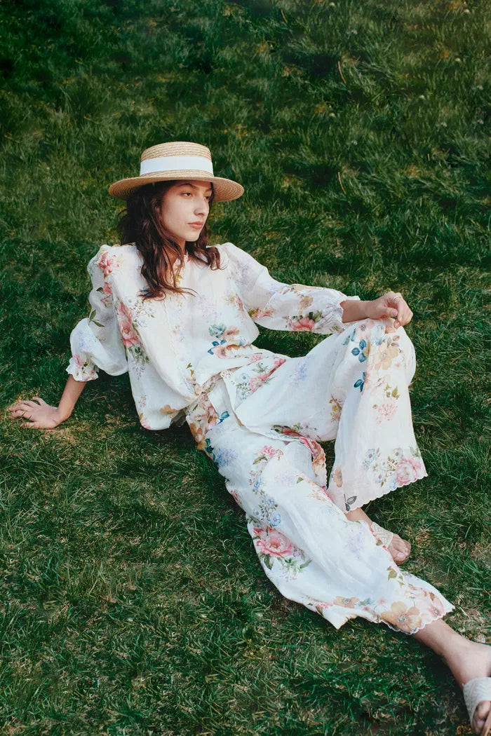 Alice Watercolor Flora Pants in Silk-Linen | Fabrique