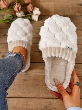 Women's House Slippers, Simple And Fluffy Bedroom Slippers | SHEIN