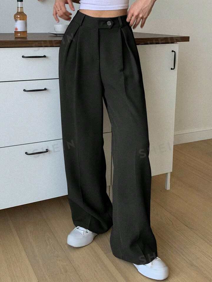 DAZY Solid High Waist Wide Leg Suit Pants | SHEIN