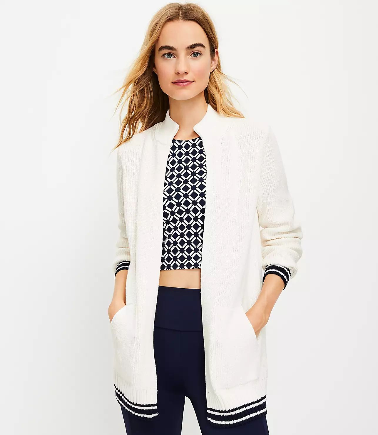 Lou & Grey Striped Ribtrim Open Cardigan | LOFT