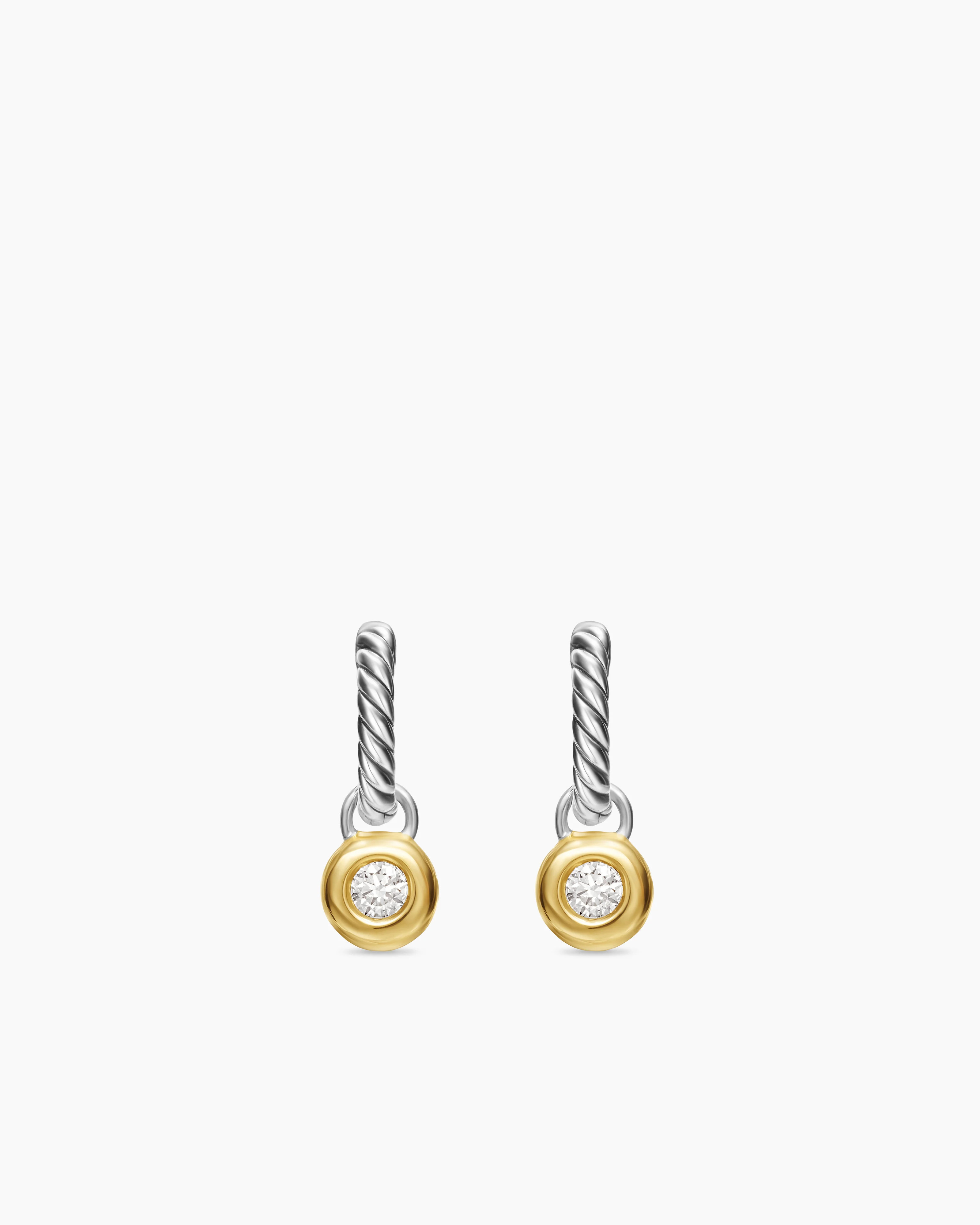 David Yurman | Petite Cable Huggie Drop Earrings in Sterling Silver with 14K Yellow Gold and Diam... | David Yurman