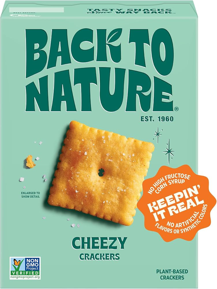 Back to Nature Cheezy Square Crackers, Non-GMO, Plant-Based Cheese Flavored Snack Cracker, Made w... | Amazon (US)