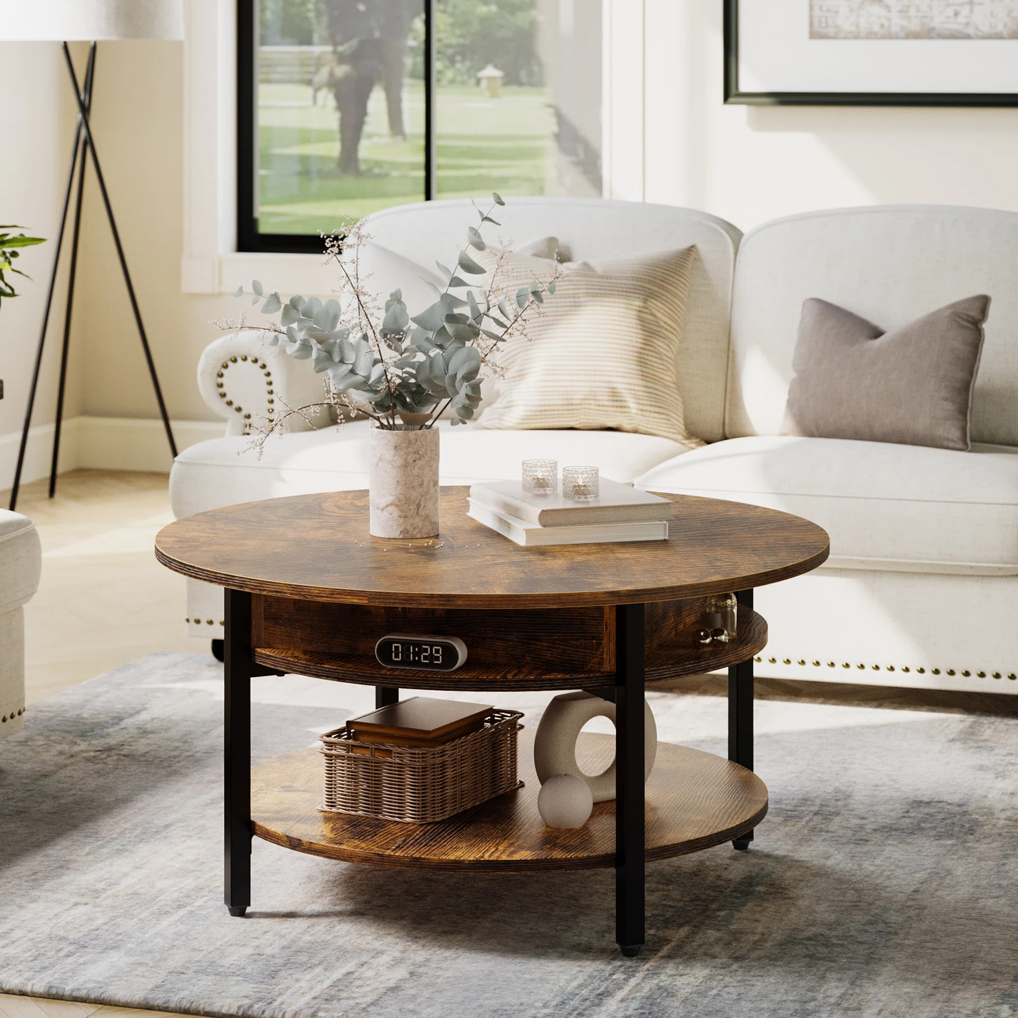 17 Stories Wynny 27"W Round Lift-Top Wood Coffee Table with Storage & Reviews | Wayfair | Wayfair North America