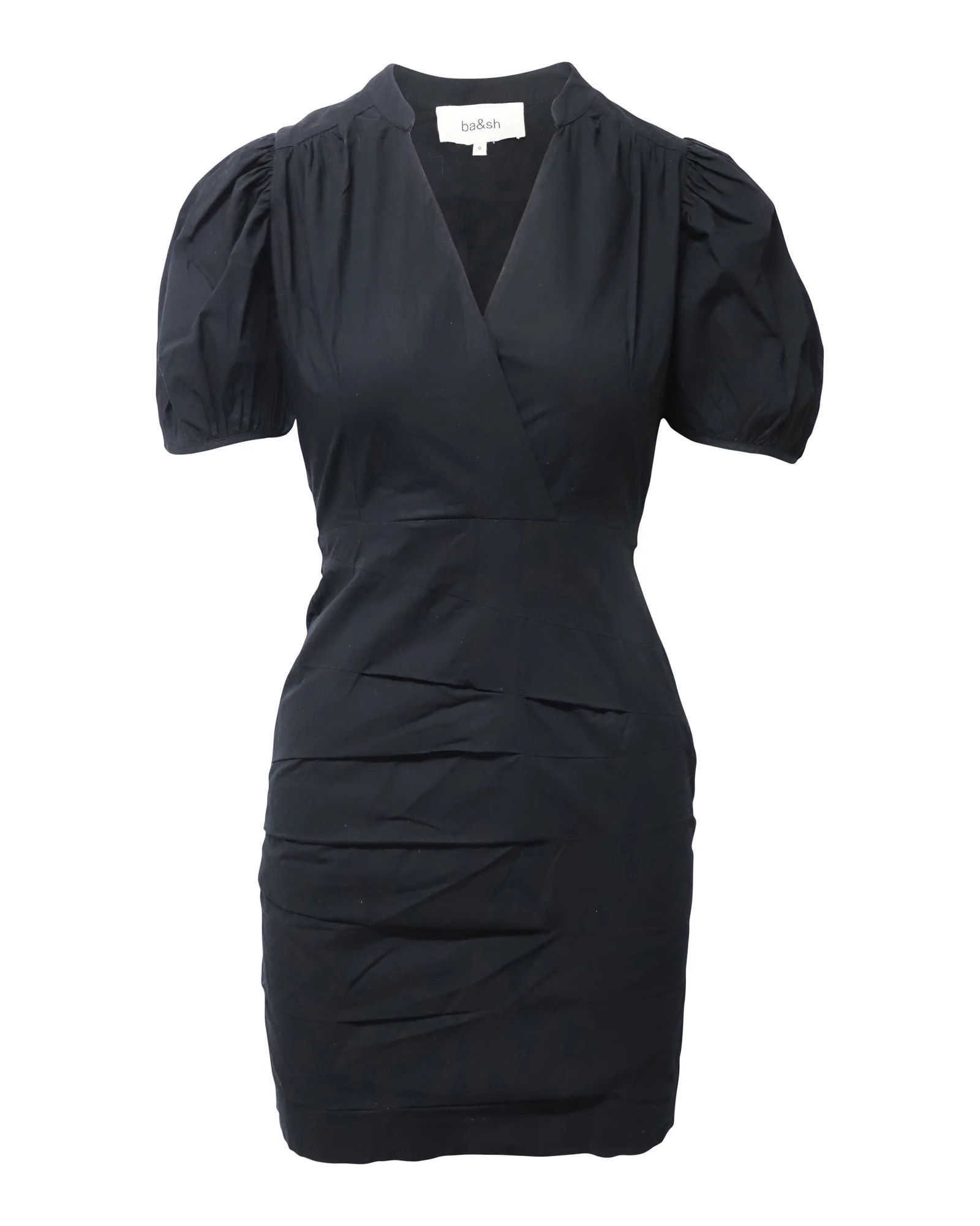 Ba & Sh Puff Sleeves Mini Dress in Black Cotton | Shop Simon