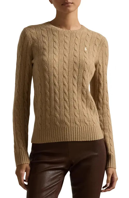 Polo Ralph Lauren Julianna Cable Stitch Wool & Cashmere Sweater in Camel at Nordstrom, Size Xx-Large | Nordstrom