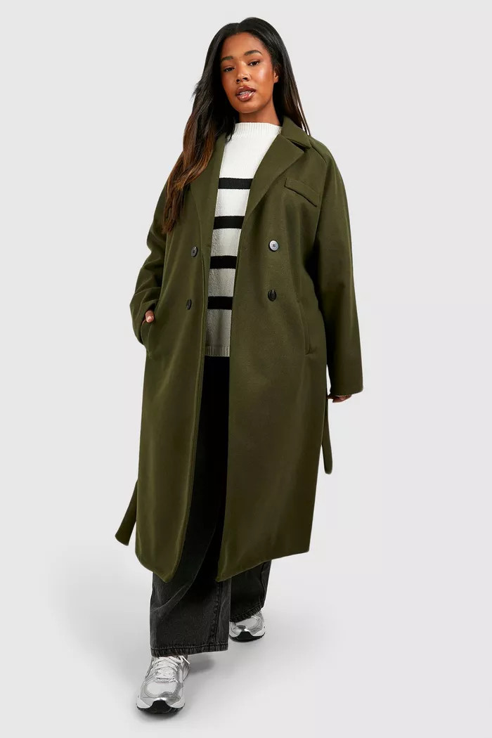 Plus Wool Look Tie Belt Longline Jacket | boohoo (US & Canada)