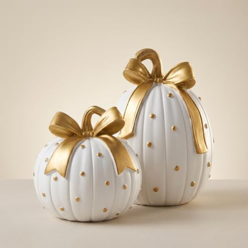 CRPQX White and Gold Pumpkin Decor, 2Pcs Fall Bow Pumpkin for Thanksgiving | Amazon (US)