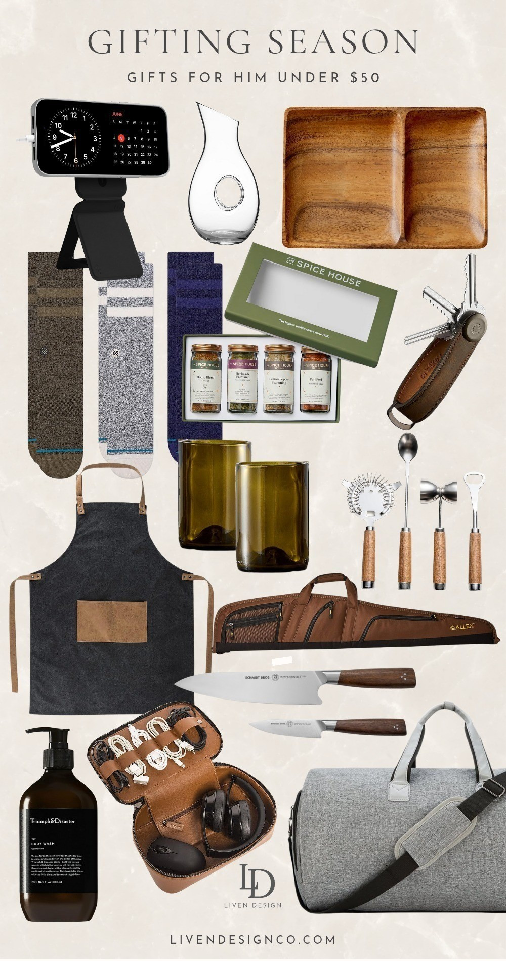 Gift for men under $50. Gift for men. Dad. Brother. Boyfriend. Son. Grill gift. Men Gift ideas. Gift guide. Valet tray. Key holder. Spices. Grill gift. Socks. Decanter. Glassware. Bar tools. Gym bag. Knives. Apron. Gun holder. Cutting board 

#LTKGiftGuide #LTKFindsUnder50 #LTKMens