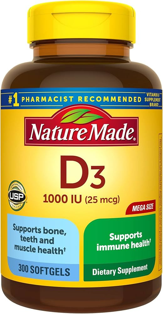 Nature Made Vitamin D3 1000 IU (25 mcg), Dietary Supplement for Bone, Teeth, Muscle and Immune He... | Amazon (US)
