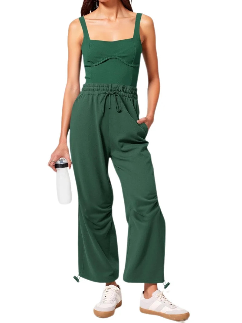 Sleeveless Solid Square Neck Elastic Waist Women Casual Jumpsuit with Pocket | Walmart (US)