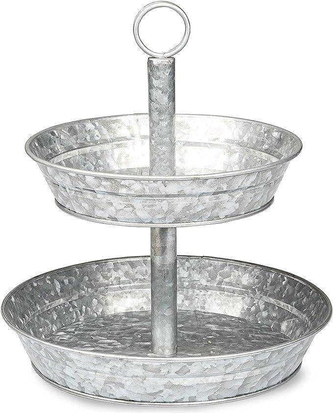 Ilyapa Galvanized Two Tiered Serving Stand - 2 Tier Metal Tray Platter for Cake, Dessert, Appetiz... | Amazon (US)