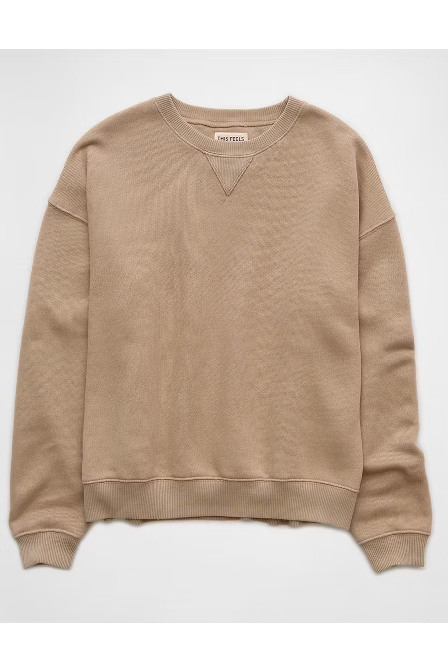 AE Relaxed Crew Neck Sweatshirt Women's Beige L | American Eagle Outfitters (US & CA)