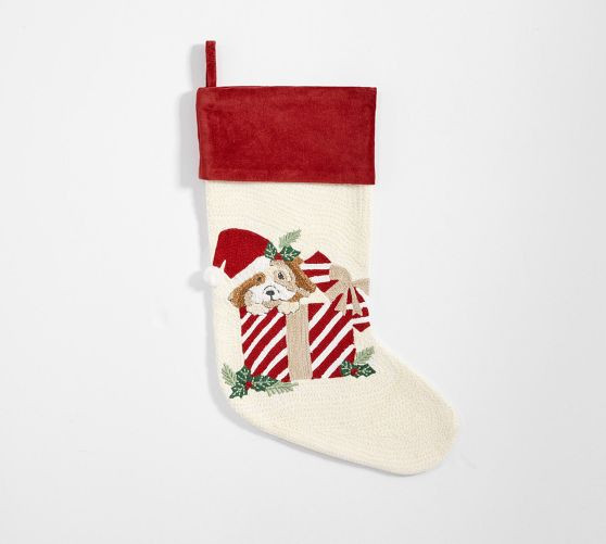 Puppy in Present Crewel Stocking | Pottery Barn (US)