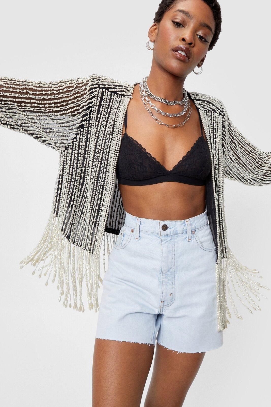 Pearl Embellished Fringed Jacket | Nasty Gal (US)