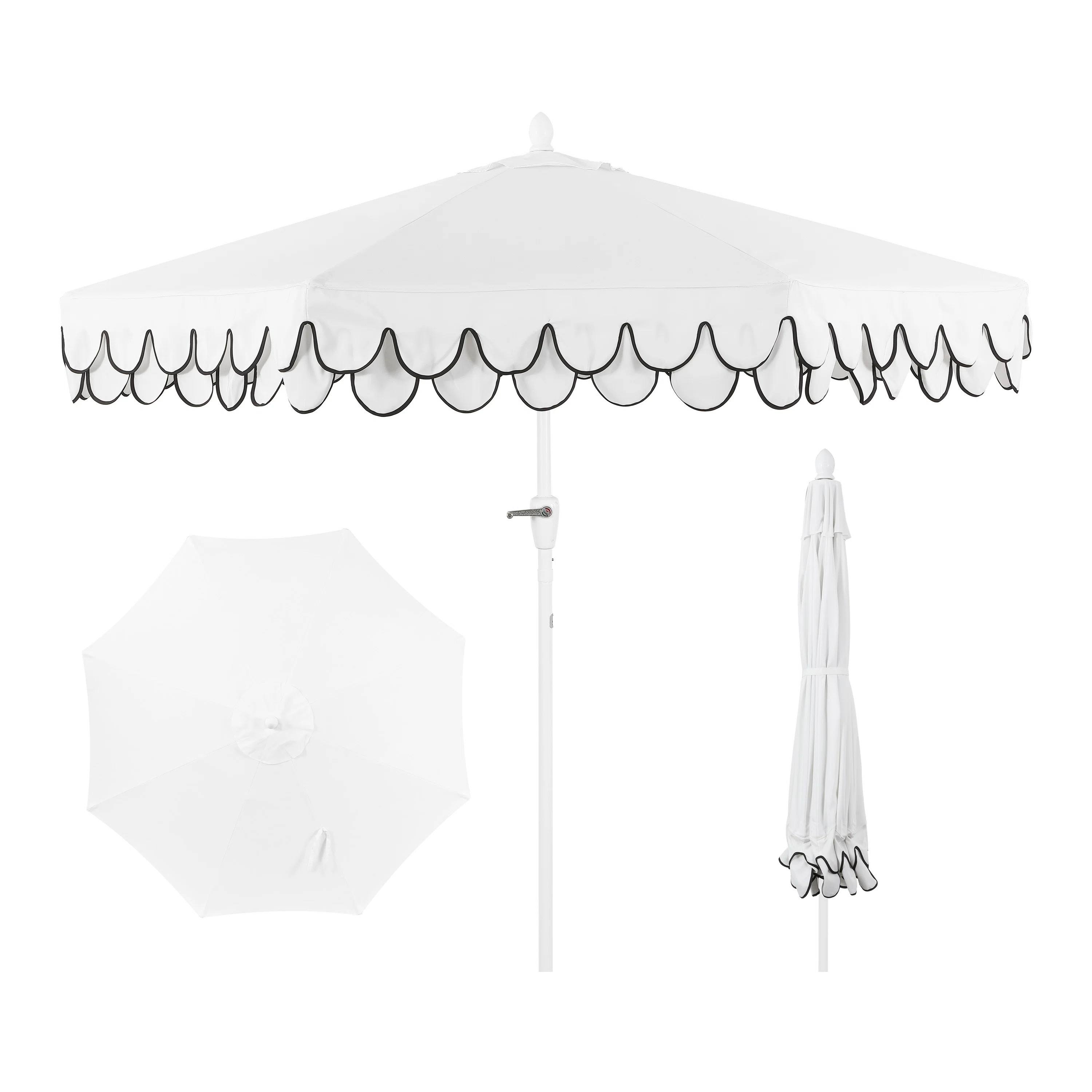 Beeliar 9 ft. Classic Scalloped Fringe Market Patio Umbrella with Auto-Tilt, Crank, and UV Protec... | Wayfair North America