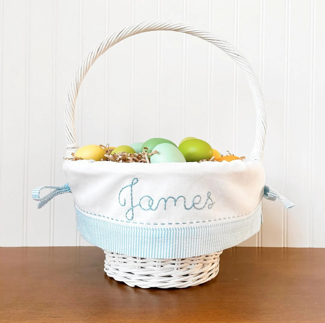 PREORDER 2024 - Blue Seersucker Easter Basket Liner, Fits Pottery Barn Kids Easter Basket, Person... | Etsy (US)