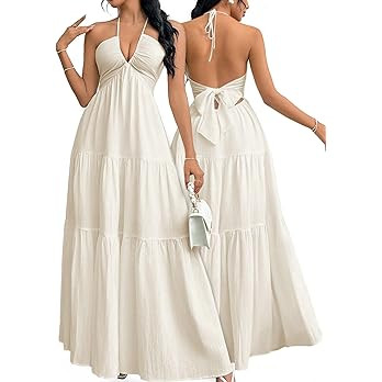 Narecte Women's Maxi Summer Dresses Halter V Neck Beach Dresses for Women A-Line Casual Dress for... | Amazon (US)
