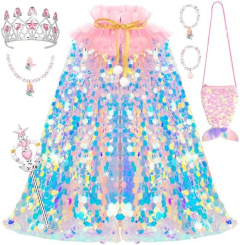 Meland Princess Dress Up for Girls 3-8, 11Pcs Mermaid Cape with Crown, Dress Up Clothes Birthday ... | Amazon (US)