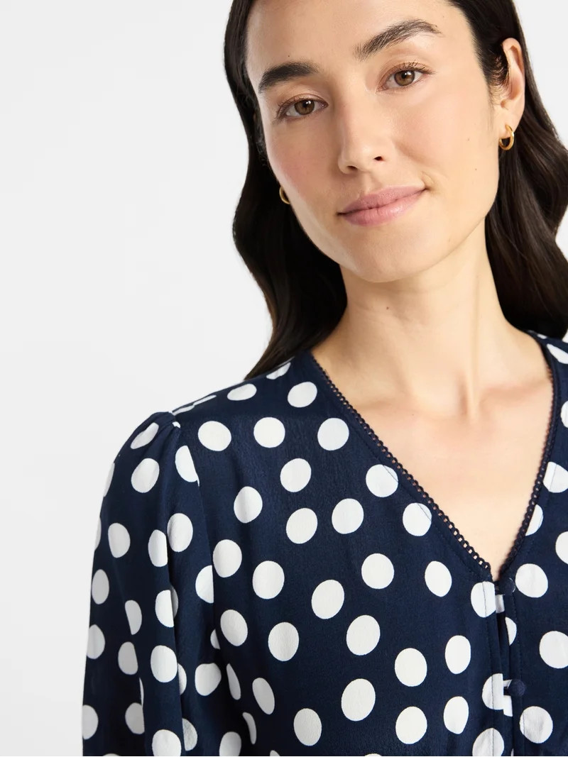 Time and Tru Women's Empire Waist Midi Dress with Short Sleeves, Sizes XS-XXXL | Walmart (US)